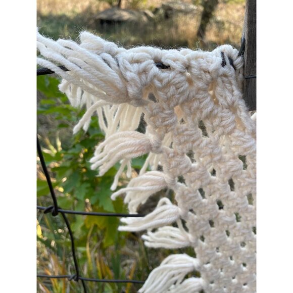 Vintage 1970s Large Granny Square Crochet Fringed Afghan Blanket - Picture 8 of 15